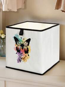 Butterfly Pattern Printed Open Storage Box, Stackable Storage Bin, Drawer Style Durable Multi-Purpose, Space-Saving Design, Suitable For Home, Dorm, Household Organization, Under Bed Storage Closet Organization And Storage Clothes Organizer Bedroom
