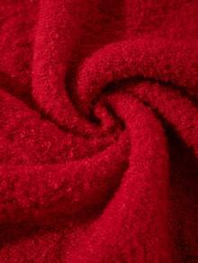 Unisex Fluffy Casual Loose Fit Crew Neck Textured Solid Color Pullover Sweater, Versatile Long Sleeve Knit Top For Autumn/Winter - 紅色 - 查看 10