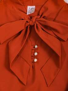 Women's Formal Blouse With Short Puff Sleeves And Bow No. 8 - 亮橙色 - 查看 4