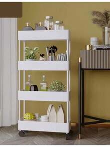 YUQING.FC. Carrito de almacenamiento multiusos para cocina cuatro niveles organizador auxiliar hogar resistente diseño moderno gran capacidad práctico fácil mover almacenamiento vertical cocina decoración - Blanco - Ver 1