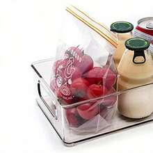 1pc Stackable Refrigerator Storage Box, Kitchen Space Saving Clear Organizer Box With Handle, Suitable For Cabinets, Shelves, Drawers, Countertops And Refrigerators, For Snacks, Fruits, Vegetables And Groceries, Household Items