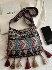 大容量时尚韩版流苏休闲包，2025新款多功能单肩斜挎包 - 綠色 - 查看 10