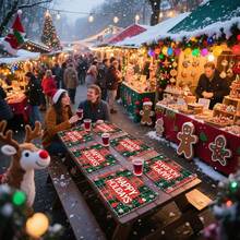 1 set/4 pièces/6 pièces Napperons motifs Père Noël et sapin de Noël, napperons rectangulaires en polyester lavables en machine, protecteurs de table, napperons thermoprotecteurs, décorations de table de restaurant, fournitures de fête, décorations de Noël, peuvent être offerts en cadeau