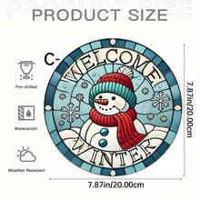 1PC Double Snowman Welcome Sign - Vintage Round Acrylic Hanging Decoration With Stained Glass Style Snowflakes & Holly Berry, Bright White For Christmas, Thanksgiving, Halloween-Christmas Gifts, Holiday Display, Bohemian Style, Colorful Snowflakes