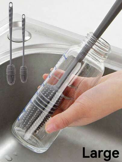 1 Pc Gray Long-Handled No-Blind Spot Cup Brush For Water Cups, Kettles, Teapots, Cups, Wall Breakers, Decontamination Cleaning Brushes, Multifunctional Long-Handled Silicone Brush For Cups And Bottles, Multipurpose Household Cleaning Brush