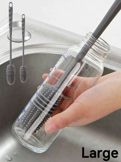 1 Pc Gray Long-Handled No-Blind Spot Cup Brush For Water Cups, Kettles, Teapots, Cups, Wall Breakers, Decontamination Cleaning Brushes, Multifunctional Long-Handled Silicone Brush For Cups And Bottles, Multipurpose Household Cleaning Brush