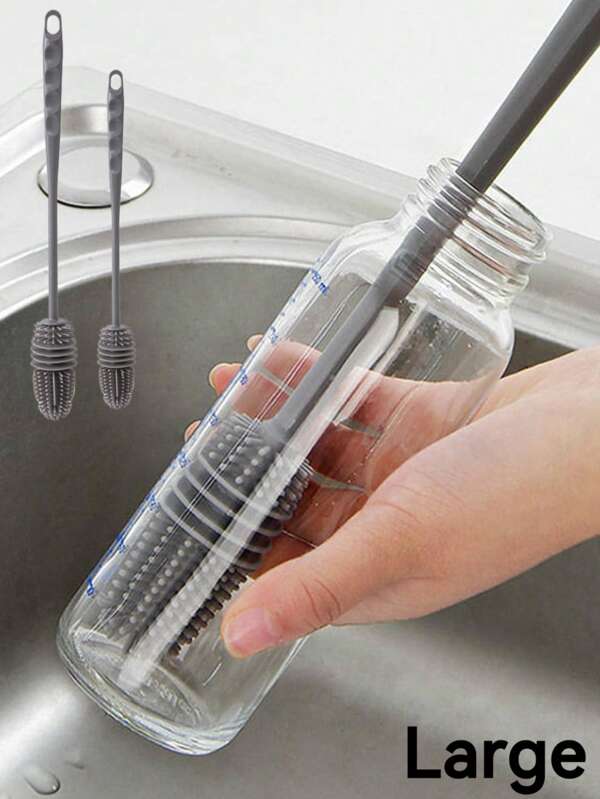 1 pieza Cepillo de mango largo de color gris sin punto ciego para tazas de agua, teteras, tazas, rompedores de pared, cepillos de descontaminación, cepillo de silicona multiusos de mango largo para tazas y botellas, cepillo de limpieza doméstico multiusos