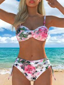 Women's Summer Beach Full-Print Floral Spaghetti Strap Bikini 2 Pieces Bikini Set Set - Multicolor - View 1