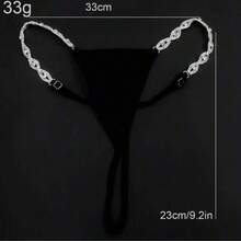 1pc Women Silver Rhinestone Eye-Shaped Chain Sexy Thong Panty Bodychain, For Party - Silver - View 5