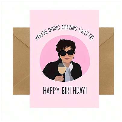 1pc, Funny Birthday Card, With Envelope , Suitable For Various Occasions, "You're Doing Amazing Sweetie" Message, Kris Celebrity Design, Perfect For Friends, Family, 1 Year Older, Happy Birthday Greeting Card