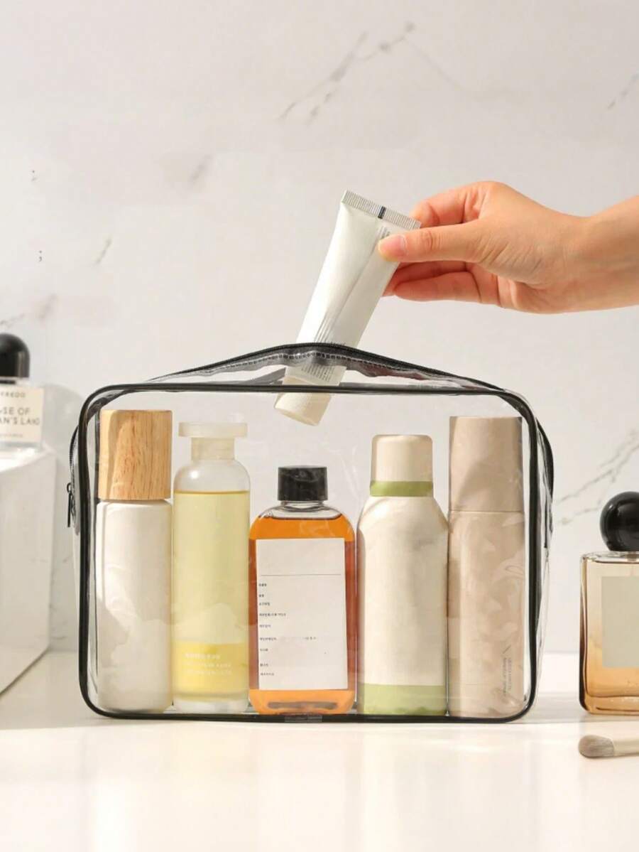 3 قطع/قطعة واحدة حقيبة أدوات تجميل بسيطة عصرية للجنسين، مجموعة حقائب أدوات تجميل وأدوات تجميل من EVA مع سحاب - شفافة، منظم سفر متين للرجال والنساء، حقيبة ظهر للعودة إلى المدرسة، ضروريات السفر، منظم سفر لعطلة الشاطئ، حقيبة مستحضرات تجميل شفافة مقاس 1 كوارت، مناسبة للسفر، للجنسين، حقيبة منظم تجميل شفافة للحمل، حقيبة مكياج بلاستيكية شفافة للسفر، حقيبة يد صغيرة شفافة مقاومة للماء