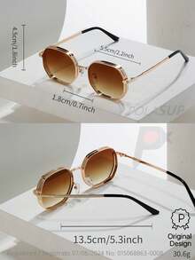 015068863-0009-SX2358 2pcs Men/Women's Summer Metal Geometric Fashion Glasses, Fashion Street Style Eyewear, Black/Gold/Silver/Brown, Suitable For All Seasons, Thick Frame With Ventilation Holes, Comes With Paper Box - 1*khung vàng/xám toàn phần + 1*khung vàng/màu trà chuyển sắc (không bao gồm hộp) - Xem 9