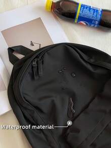 Large Capacity Lightweight Business Casual Tote Bag, With Front Pocket, Functional, Adjustable Shoulder Strap, Suitable For Students, Office Workers, Professionals, Laptop Compartment, Unisex, Suitable For College, School, Outdoor Travel, Commuting, Back To School Essential - Black - View 5