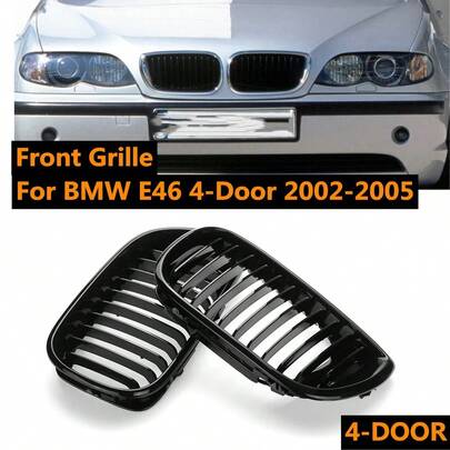 Grade dianteira preta brilhante com lâmina única para BMW E46 4 portas 4DR Série 3 320i 325i 330i 2002-2005, grelhas de corrida