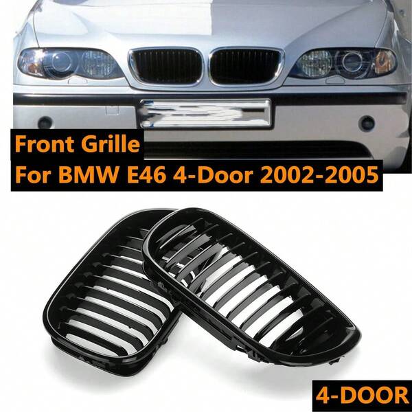 Glossy Black Front Kidney Single Slat Grill Grille For BMW E46 4 Door 4DR 3 Series 320i 325i 330i 2002-2005 Racing Grills