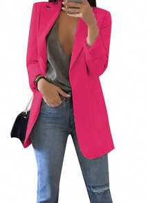 Women's Office Business Casual OL Blazer Solid Color Lapel Jacket Slim Fit Work Coat Plus Size - 玫紅色 - 查看 1