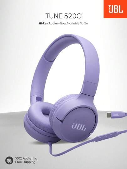 JBL Tune 520C Lightweight Wired On Ear Headphones With USB-C Foldable Comfort Design Pure Bass Sound Voice Aware Mic For Hands Free Calls 3 Button Remote Compatible With Phone Computer VR Gaming Consoles