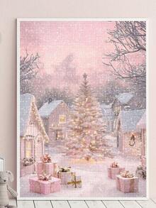 | 5D DIY 钻石画 | 粉色少女圣诞树成人钻石画，粉色圣诞手工绘画墙面装饰。DIY 马赛克套装，放松钻石画，DIY 技巧和专注力练习，最佳 DIY 节日礼物。