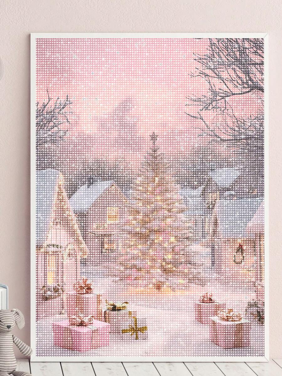 | 5D DIY 钻石画 | 粉色少女圣诞树成人钻石画，粉色圣诞手工绘画墙面装饰。DIY 马赛克套装，放松钻石画，DIY 技巧和专注力练习，最佳 DIY 节日礼物。