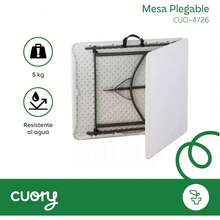 Portable Folding Table 1.80 Meters Portfolio Style For Garden | Large Lightweight Durable Plastic Desk | Multipurpose Dining/Work Table (White, Universal) - Blanco - 查看 4