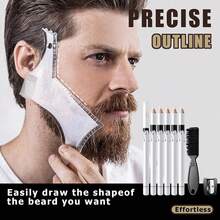1 Lápiz blanco de barbero 050 para delinear el cabello, guía de línea de barba, lápices de tiza para diseño de línea de cabello, con sacapuntas, regla y cepillo para hombres - Blanco - Ver 2
