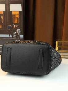 渐变色手提包、托特包、通勤包、时尚新款复古风格女士单肩包 - 黑色 - 查看 8