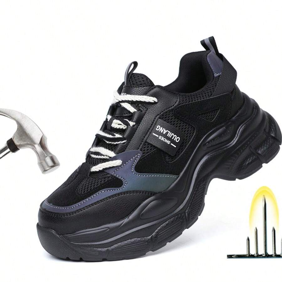 女士工作安全鞋，时尚钢头防砸运动鞋，透气厚底户外休闲鞋，工业建筑防刺穿安全靴，适合所有季节