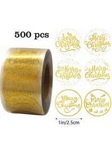 500 piezas/Rollo Pegatinas transparentes con lámina de oro "Feliz Navidad", etiquetas decorativas para embalaje de regalos, pegatinas para envolver regalos de Navidad, decoraciones navideñas, pijamas navideños, regalos de Navidad, decoración navideña - Multicolor - Ver 13