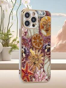 1pc White Electroplated TPU Mosaic Art Collage Pattern Shockproof Full Coverage Phone Case Compatible With IPhone - Multicolor - View 4