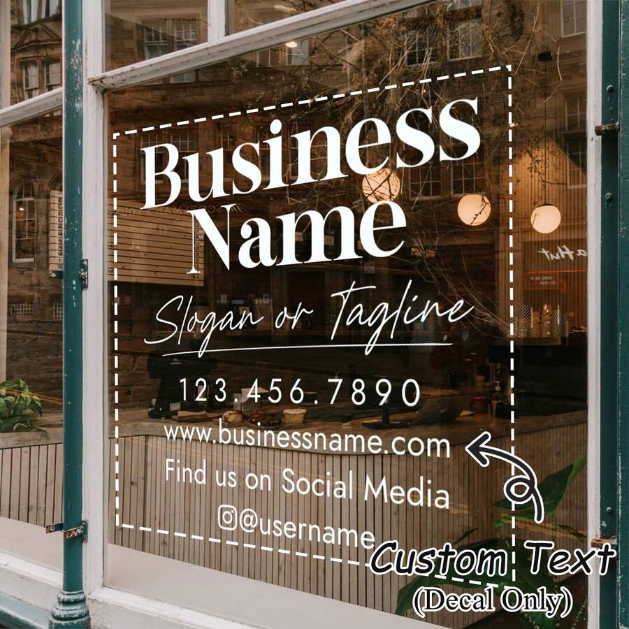 Personalized Business Window Decal - Custom Your Company Name Vinyl Decal, Customized Storefront Vinyl Logo Sticker, Personalized QR Code Lettering Sign For Office Window Door Car, Wall Decal Create Your Business Window Decal - White - View 1