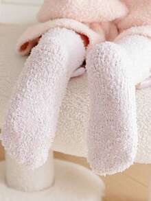 1 Pair Girls' Soft Thick Warm Unicorn Cartoon Cute Children's Socks, Suitable For Daily Wear In Winter - Pink - View 5