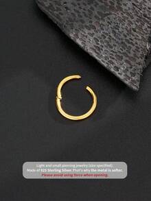 1pc S925 Sterling Silver Gold Plated Men's Plain Hoop Polished Earrings - Men's Thin Hoop Earrings - Small Gold Hoop Earrings - Men's Simple Sterling Silver Jewelry