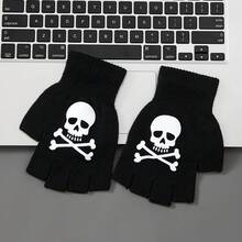 Decorative Warm Gloves Autumn Winter Fingerless Knitted Gloves Fashion Skull Hand Pattern Gloves PQSV - D - 查看 4