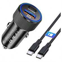 Cargador rápido para coche QC3.0 con cable de carga de 1 m PD30W