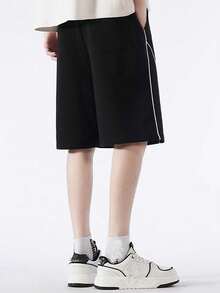 加大码男士夏季休闲运动短裤，适合健身和跑步 - 黑色 - 查看 2