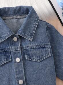 1pc Girls Classic Casual Retro Everyday Comfortable Blue Denim Jacket, New Arrival Autumn/Winter