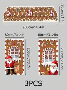 3pcs/Set New Christmas Gingerbread House Santa Claus Curtain, Winter Christmas Photo Backdrop Party Decoration Hanging Cloth Set