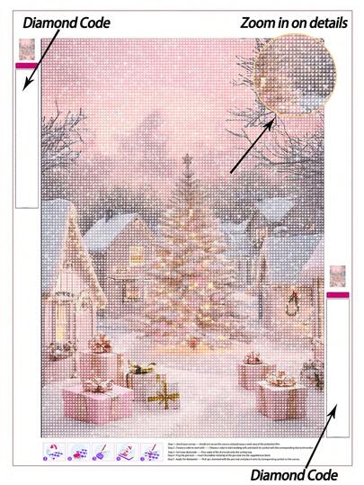 | Pictură cu diamant 5D DIY | Pictură cu diamant în formă de brad de Crăciun roz pentru fetiță pentru adulți, picturi de Crăciun roz realizate manual, decor de perete. Kit de mozaic DIY, pictură cu diamant relaxantă, exerciții pentru abilități DIY și concentrare, cel mai bun cadou DIY de sărbători.