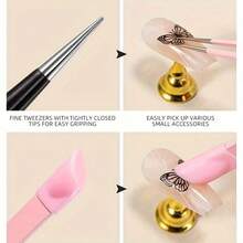 2-In-1 Nail Art Tweezers With Silicone Applicator - Precise Rhinestone Applicator And Nail Tool, Odorless