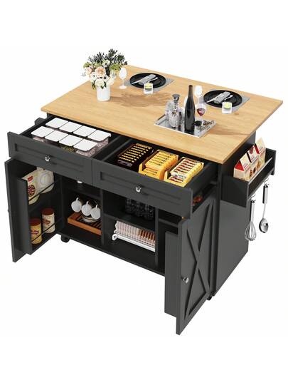 Sairedel Moderne Kitchen Isl Wood Grain Multifunctional Dining Tafel Storage Space Snack Shelves Wit Buffet Cabinet Practical Cart view 10