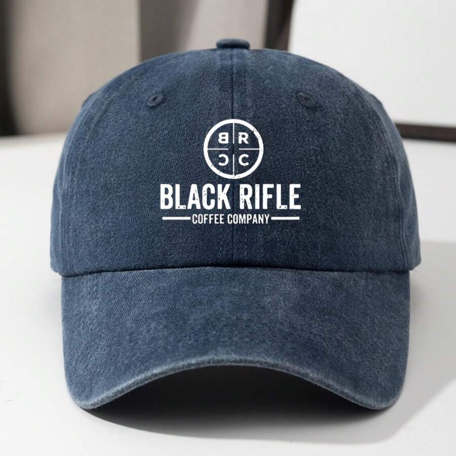 1pc Black Rifle Coffee Company Baseball Cap, Adjustable Lightweight Hip Hop Trucker Hat, Casual Fashion Outdoor Travel Fishing Cap With Curved Brim And Logo, Machine Washable - Navy Blue - View 1