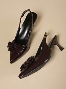 女士时尚优雅新款尖头性感中跟鞋，派对/正式礼服凉鞋，亮面漆皮设计，夏季小猫高跟鞋，可选酒红色、黑色、白色、红色、7 月 4 日蓝色，优雅高跟鞋 - 棕色 - 查看 8