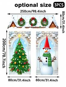 3 pièces Ensemble de décoration Sapin de Noël, Bonhomme de neige, Couronne - Bannière suspendue, Rideau, Décoration de toit pour fête de Noël