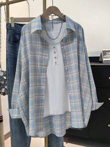 女士休闲格子宽松衬衫
