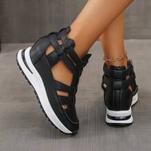 1 Pair Summer New Arrival Side Zipper Comfortable Soft Bottom Lightweight Fashionable High-Top Platform Wedge Sandals For Women - Black - View 5