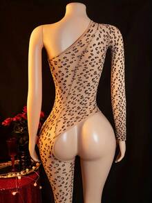 Sexy Lingerie With Leopard Print Transparent Elastic Knitted Fabric, Full Body Tight Fitting, Strapless Leg Tight Socks, Erotic Clothing, Suitable For Women And Adults - Leopard - View 5
