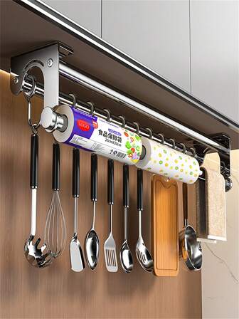 1 个 30 厘米/40 厘米/50 厘米 304 不锈钢多功能粘合挂钩架，适用于厨房、浴室、多用途存储，可存放厨房工具/刀具/砧板/锅盖/厨房用纸/保鲜膜，使用粘合剂或钻孔即可轻松安装