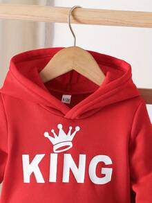 0-3 Years Old Baby Boy Autumn/Winter Hooded Sweatshirt Set, Letter Print Casual 2 Pieces Outfit, Boys Outdoor Sports Wear - Red - View 8