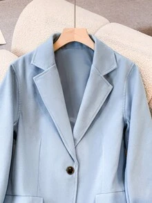 Women's Casual Regular Long Sleeve Woolen Coat, Suitable For Autumn/Winter - Baby Blue - View 3
