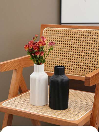 1pc Unique Fluffy Pampas Grass Gestreepte Ceramic Look Plastic Vase Moderne Minimalist Beige Tall Cylinder Tafel Centerpiece Room ation ative Living Wedding Home Flower Glass view 8